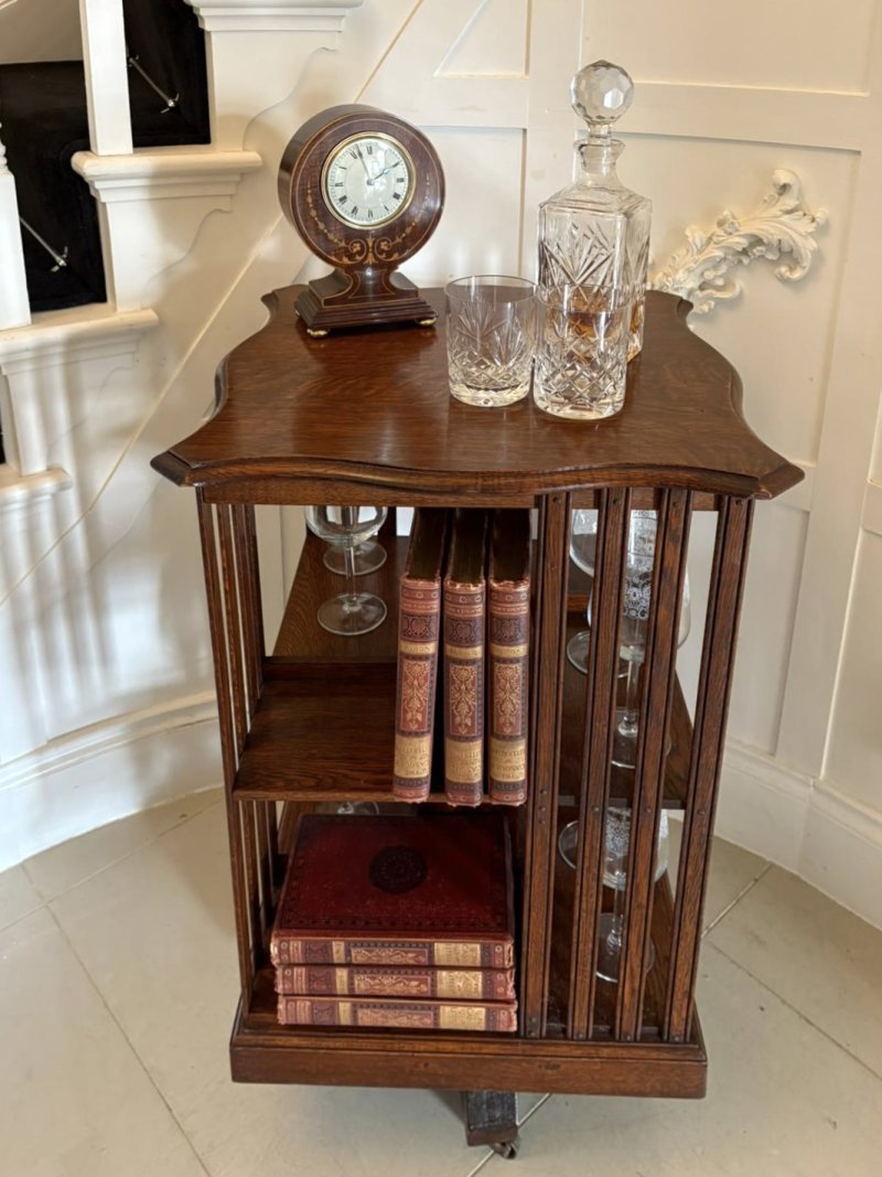 Antique Edwardian Oak Revolving Bookcase - Image 9